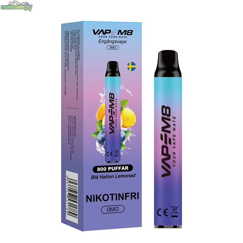 VapeM8 VM800 – Blue Raspberry Lemonade Nicotine Free 800 Puffs