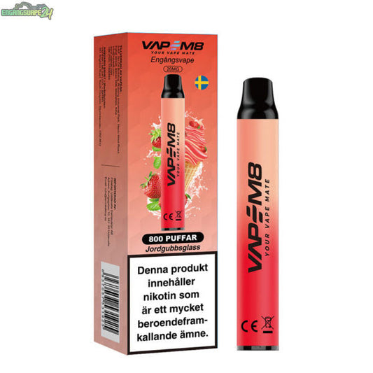 VapeM8 VM800 Mesh – Jordgubbsglass 20mg 800 Puffar