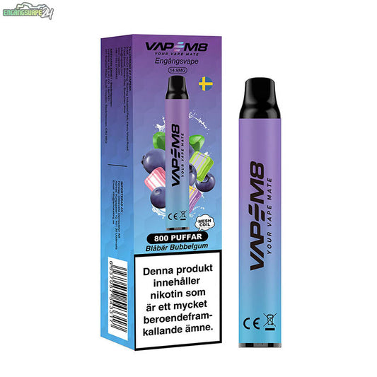 VapeM8 VM800 Mesh – Blåbärs Bubbelgum 14.9mg 800 Puffar