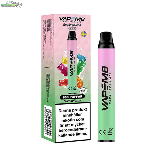 VapeM8 VM800 Mesh – Godisbjörnar 14.9mg 800 Puffar